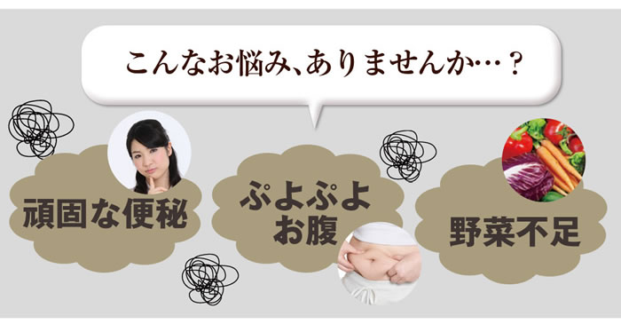 こんな悩みありませんか？頑固な便秘・ぷよぷよお腹・野菜不足