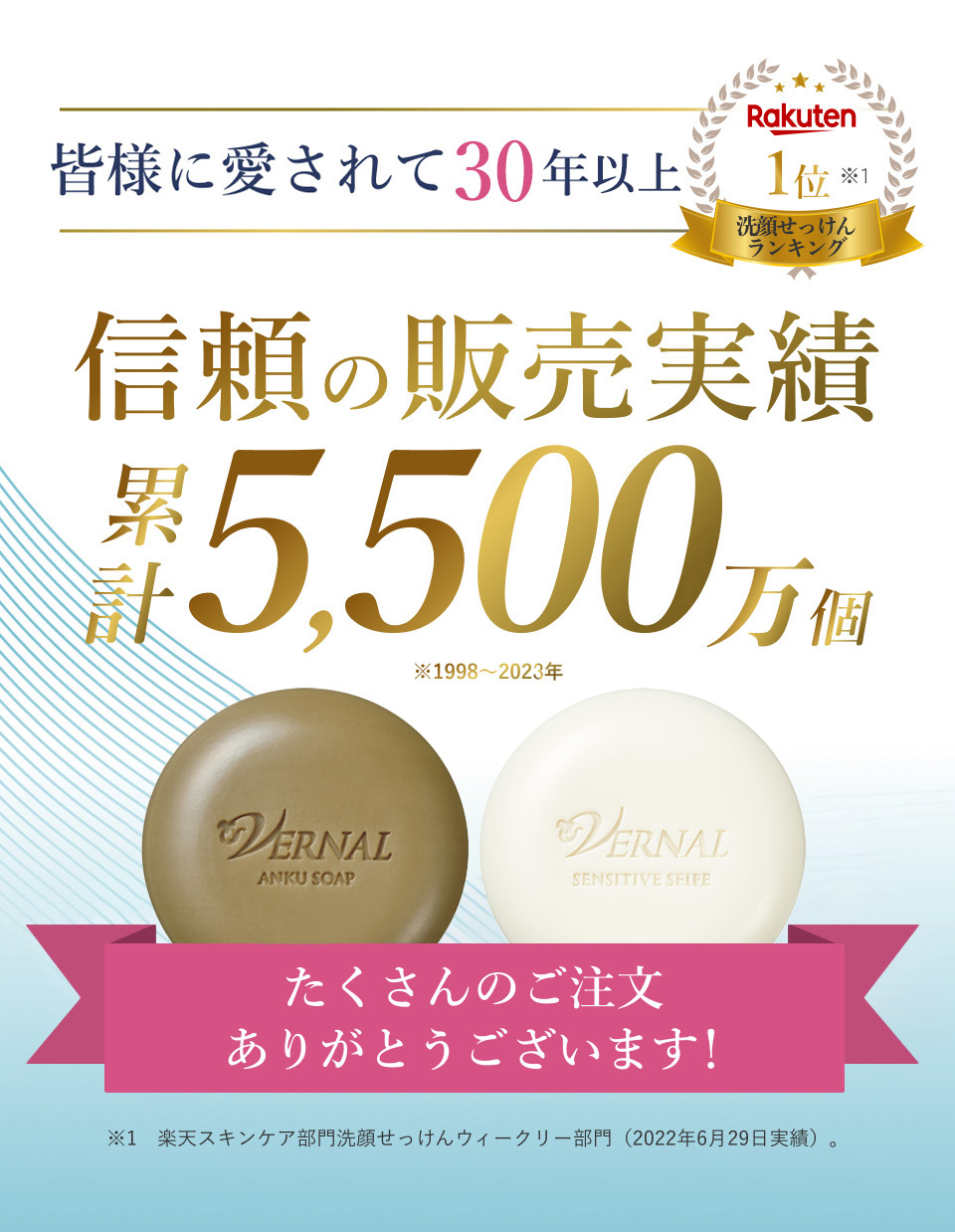 皆様に愛されて30年　販売実績累計50,000,000個