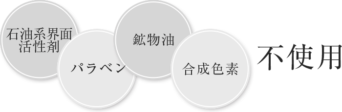 石油系界面活性剤・パラペン・鉱物油・合成色素・不使用